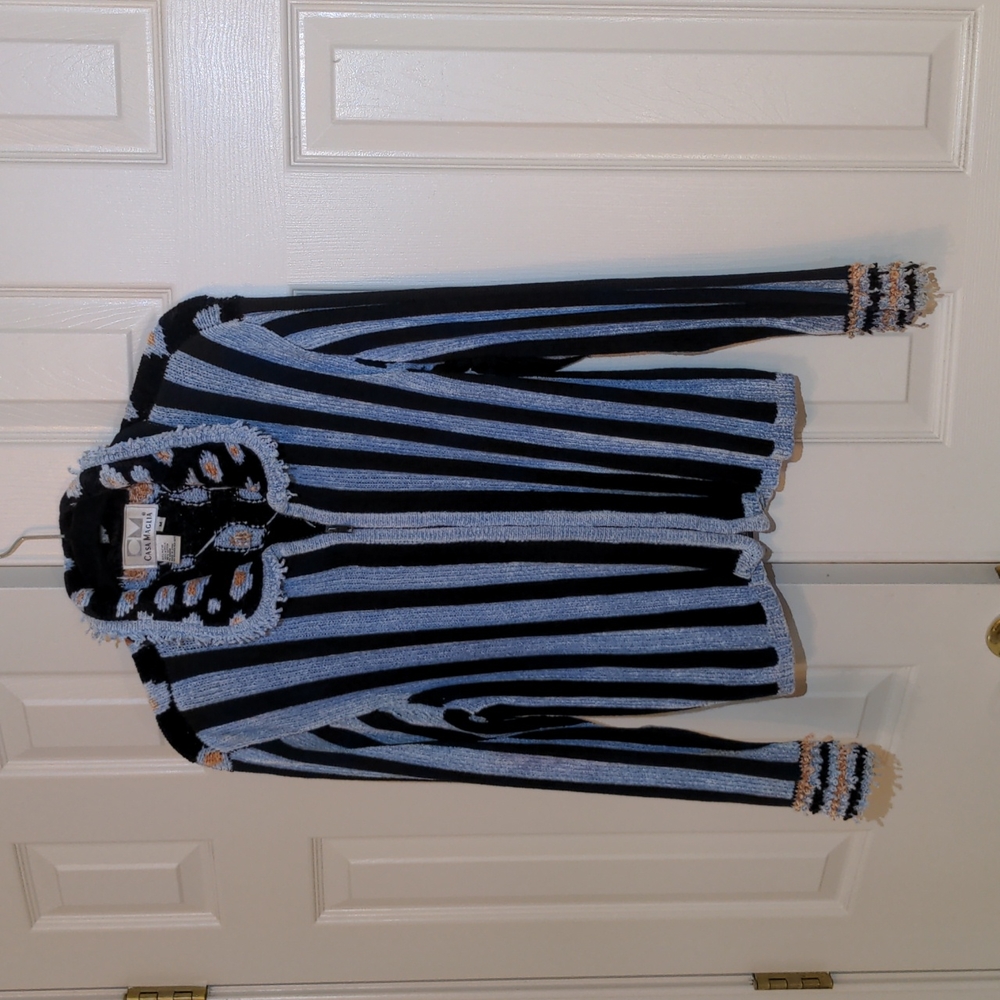 Casa Maglia EUC zip up sweater striped medium grey black